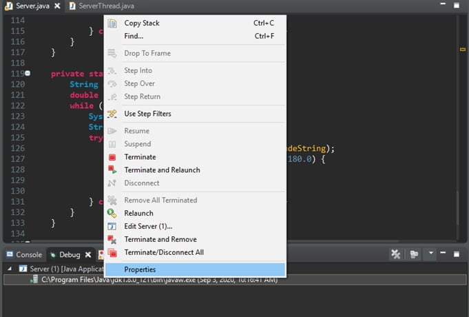 eclipse debug properties