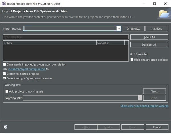 eclipse import projects from file system