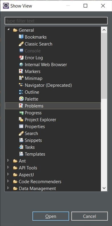 eclipse select problems view