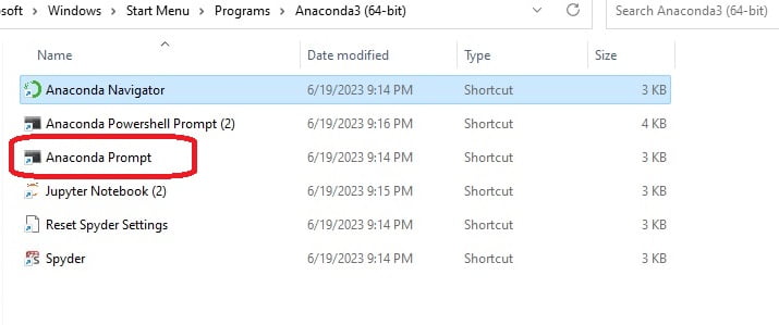 Anaconda start folder