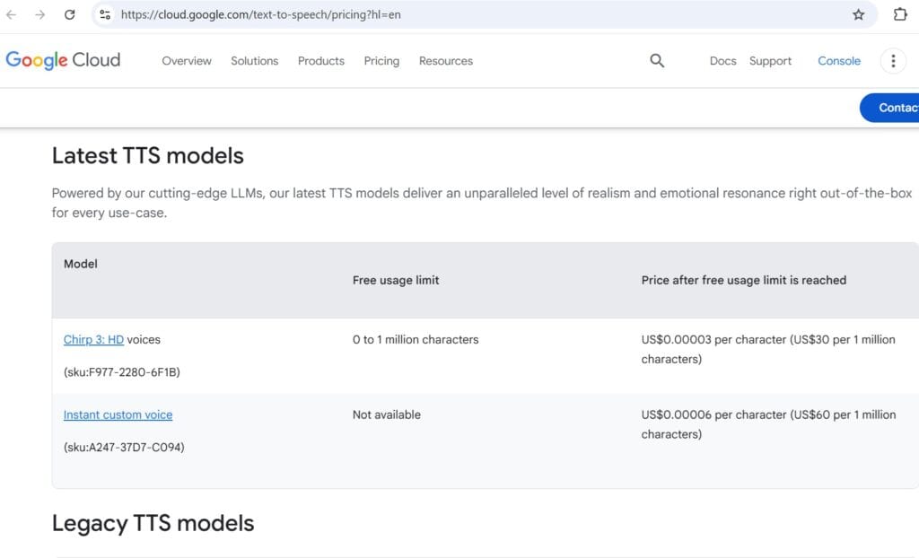 google tts pricing